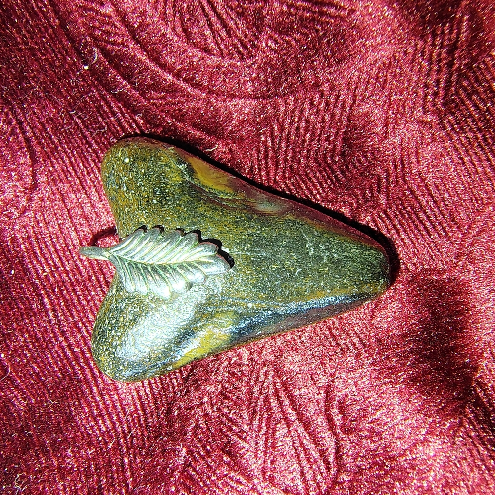 Triangular Stone Pendant With Silver Leaf - image 1
